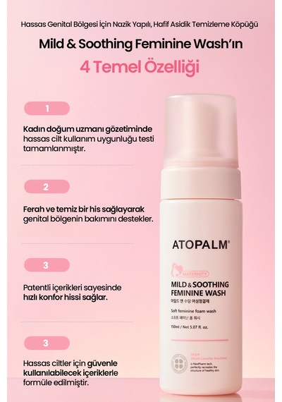 Krem Dokulu Nazik Kadın İntim Temizleme Köpüğü Atopalm Maternity Care Mild & Soothing Feminine Wash