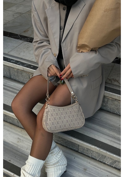 Shule Bags Farme Monogram Baget Ve Çapraz Çanta Bej Bej