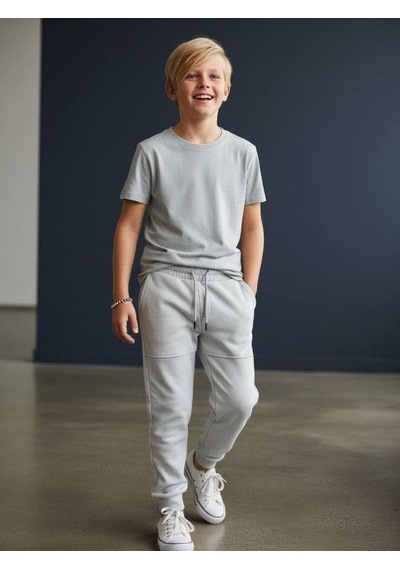Zekids Erkek Çocuk Pamuklu Beli Paçası Lastikli Eşofman Alt-16637 Gri