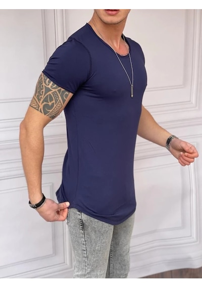 Modefendi Slim Fit Oval Kesim Pamuk Basic Tshırt Parlement