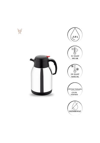 Star Termos 1 .5 Litre Çift Kat Paslanmaz Çelik Termos Piknik Kamp Outdoor Ofis Otel Kafe Okul Sth-6155 Siyah