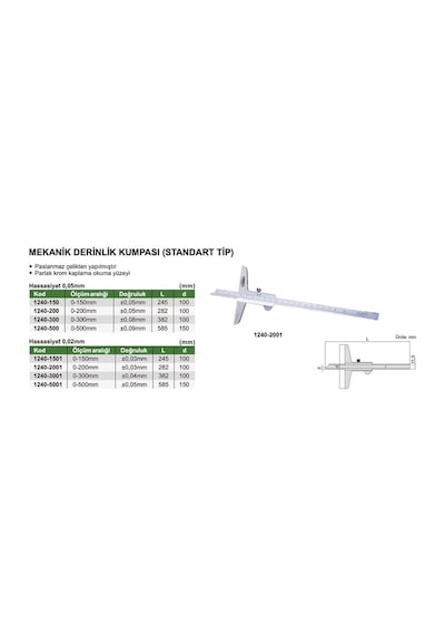 Insize 1240-300 Mekanik Derinlik Kumpası (Standart Model)