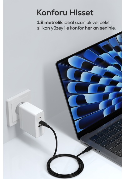 Type-c To Type-c Hızlı Şarj Kablosu 60w Pd, 480mbps, 1.2m, Laptop & Tablet Uyumlu Siyah-v0201012