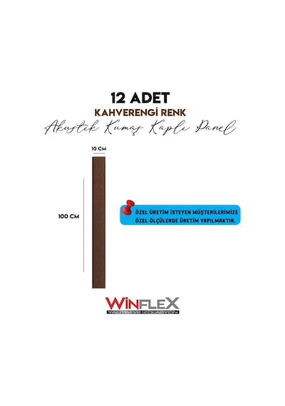 12 Adet Dekoratif Akustik Kumaş Kaplı Panel- 10x100cm Kahverengi