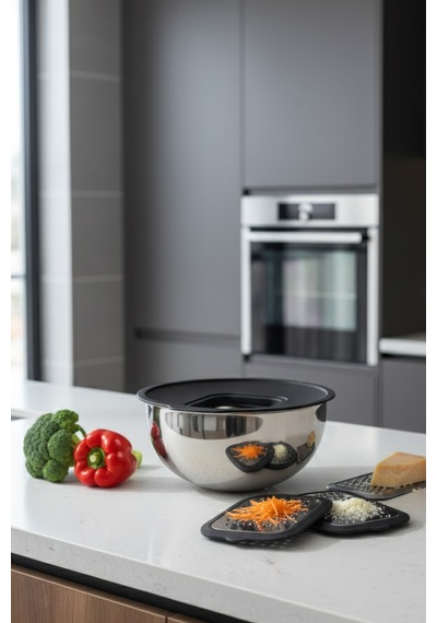 Gökdil 24 Cm Çelik Karıştırma Kabı Kapaklı & Rende Aparatlı Gri