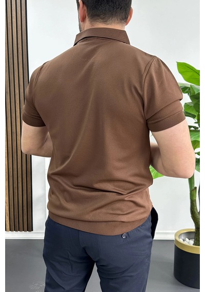 Erkek Polo Yaka Düz Tişört Kahverengi Edw455 Kahverengi