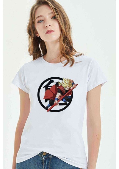 Anime Dragon Ball Camiseta Baskılı Beyaz Kadın Tshirt