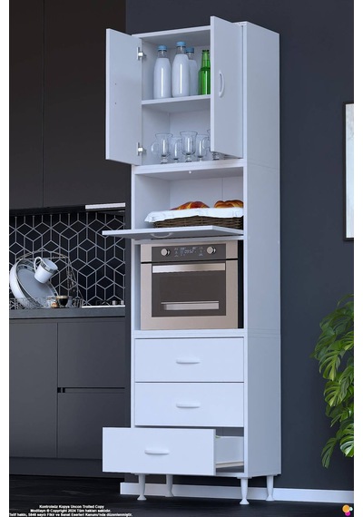 Roven 65 Cm Fırın Dolabı Kahve Köşesi Üst Kapaklı 3 Çekmeceli Çok Amaçlı Kiler Dolabı Beyaz Roven 65 Cm Fırın Dolabı Kahve Köşesi Üst Kapaklı 3 Çekmeceli Çok Amaçlı Kiler Dolabı Beyaz