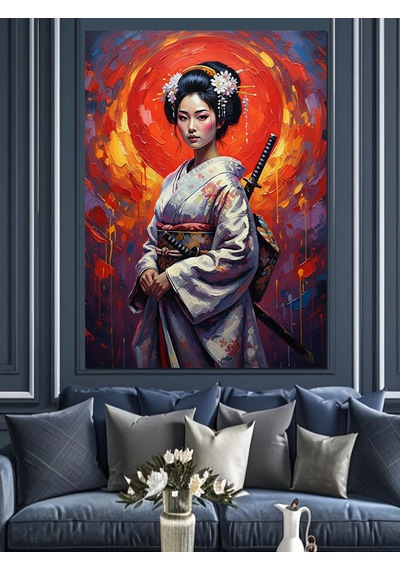 Japon Geyşa Sanat Eseri Dekoratif Kanvas - Mdf Ahşap Tablo