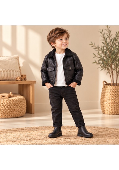 Maxx Kelın Erkek Çocuk Siyah Deri Görünümlü Fermuarlı Ceket Ve Pantolon 3'lü Takım 1-4 Yaş Maxx Kelın Erkek Çocuk Siyah Deri Görünümlü Fermuarlı Ceket Ve Pantolon 3'lü Takım 1-4 Yaş