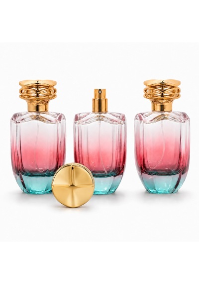 15 Adet Boş Cam Parfüm Şişe, 100 Ml, Su Yeşili-kırmızı Degrade Model, Şeffaf,