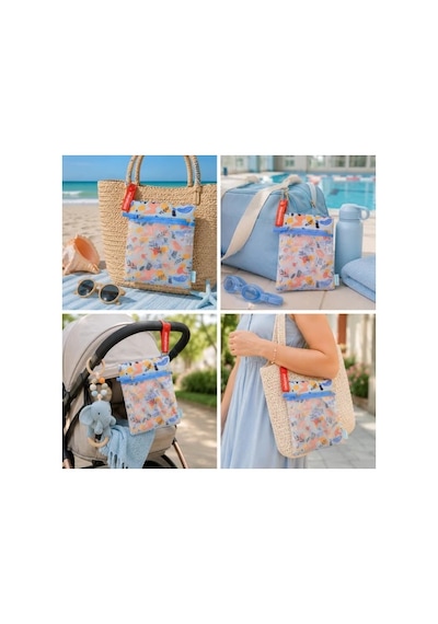 Minimono 2'li Islak & Kuru Çanta Seti Sıvı Geçirmez Pu İç Yüzey Büyük + Küçük Boy 2'li Set Flora
