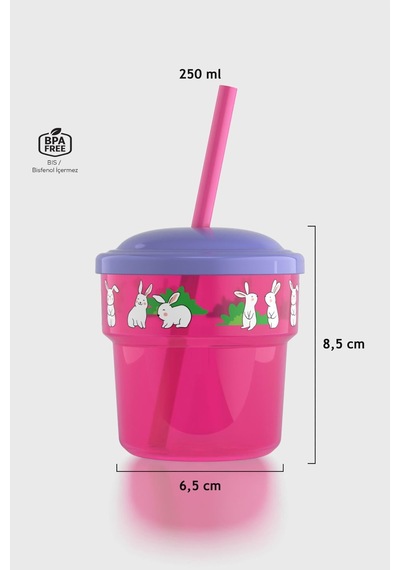 Renga Fizbo Tavşan Desenli 250 Ml Pipetli Pp Bebek Bardak 222049 Pembe - Mor