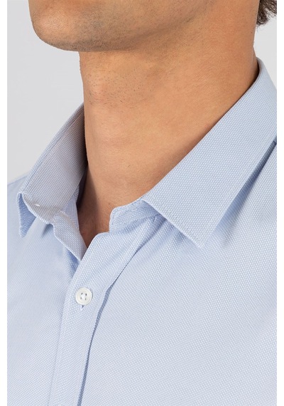 Tudors Modern Slim Fit Dar Kesim Armürlü Erkek Gömlek-24764 Mavi