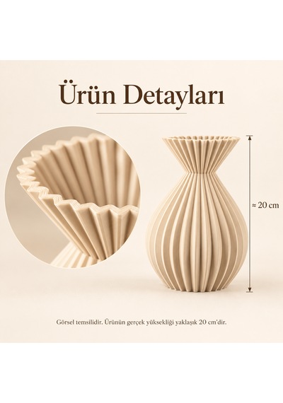 Ahenk Serisi Dekoratif Vazo 20 Cm Kuru Çiçek Ve Pampas Vazosu Bej
