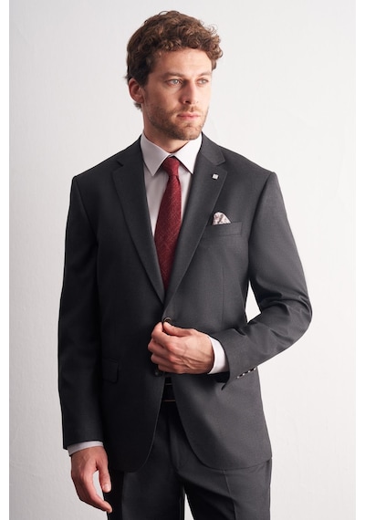 İmza Antrasit Mono Yaka Kendinden Çizgili Desen Esnek 4 Drop Comfort Fit Classic Takım Elbise 1001255159 Antrasit