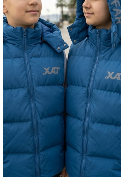 Pina Kids Unisex Çıtçıt Kapüşonlu Baskılı Şişme Yelek Mavi