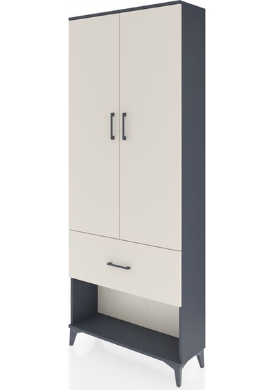 Arges Dolap 2 Raflı Tek Çekmeceli Tek Askılı 88x30x221 Antrasit-aytaşı Antrasit