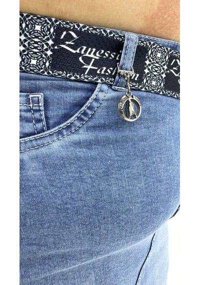 Büyük Beden Denim Kemerli Yırtmaçlı Kalem Etek Mavi