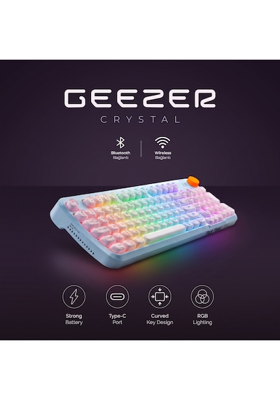 Geezer Crystal Kablolu/kablosuz Bt Wireless Bağlantı Türkçe Q Klavye Mavi-beyaz Sk-710ctm
