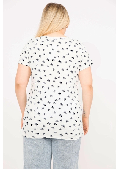 Şans Kadın Beyaz Büyük Beden Ön Pat Düğmeli Kısa Kollu Bluz 65n35788-beyaz Beyaz