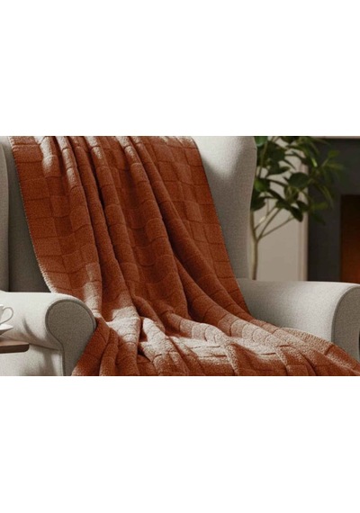 Merinos Fiona Stonecube Soft Battaniye 150x220 Kiremit