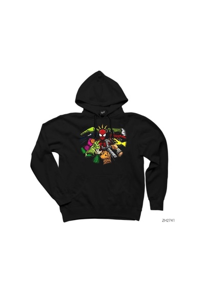 Spiderman And Enemies Siyah Kapşonlu Sweatshirt Hoodie Siyah