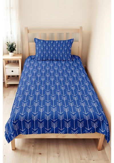 Mavi Geometrik Ok Desenli Genç Odası Tek Kişilik Pike Takımı-modern 160x220 Cm Kapitone Yatak Örtüsü Mumlu Kahve Yumuşaklığı