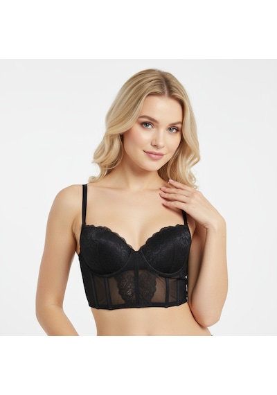 Bonbon Kadın Dantelli Balenli Siyah Renk Büstiyer Bb2302 Siyah