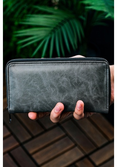 Vanilla Collection Telefon Bölmeli Unisex Deri Portföy Kartlık Uzun Cüzdan Xclub Crazy Gri