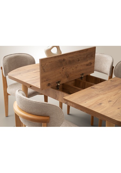 Mono Kaşıklıklı Masa, Verda Sandalye, Dışbudak, 140x80 Açık Ceviz