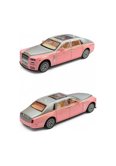 Rolls Royce Phantom 1:32 Ölçek Metal Model Araba - Pembe, Sesli Ve Işıklı, Kapıları Açılan 18 Cm