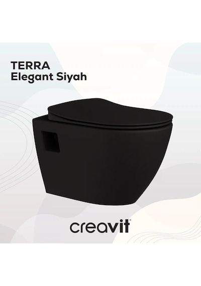 Creavit Terra Mat Siyah Asma Klozet + Yavaş Kapanır Kapak