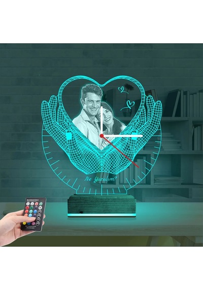 Luvivia Kalp Sevgiliye Hediye V5 Fotoğraflı Saatli 3d Lamba - Masa Gece Lambası