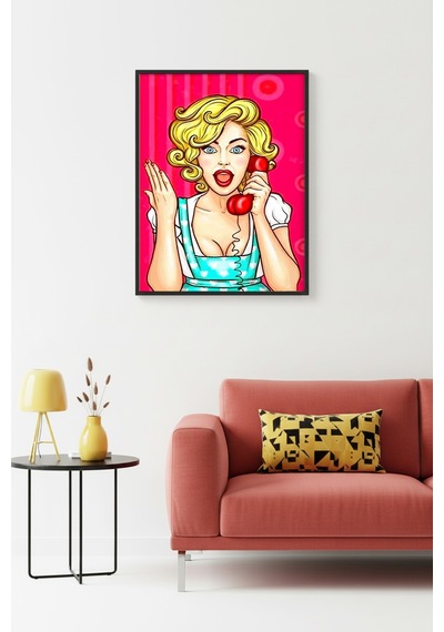 Doğal Ahşap Çerçeveli Pop Art Desenli Tablo - Retro Pembe Tonlar Huhu1812