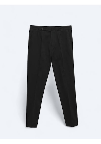 Kip Siyah Dokuma Carrot Fit Casual Pamuk Karışımlı Pantolon Siyah