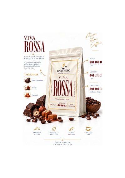 Barvenzo Viva Rossa 1000 G Güçlü Aroma Nitelikli Kahve Çekirdek