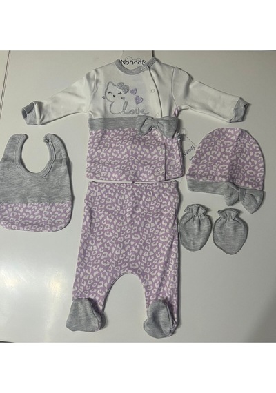 Bybest Beauty Nonna Baby Leopar 5li Zıbın Takımı Lila