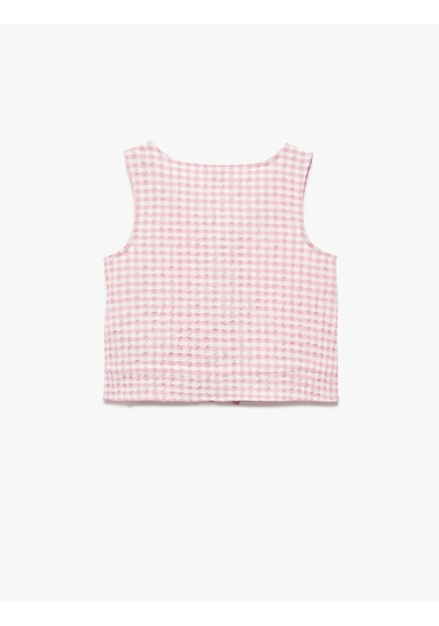 Koton V Yaka Düğmeli Kolsuz Pötikare Bluz Pembe Ekose 5skg60209aw Pembe Ekoseli