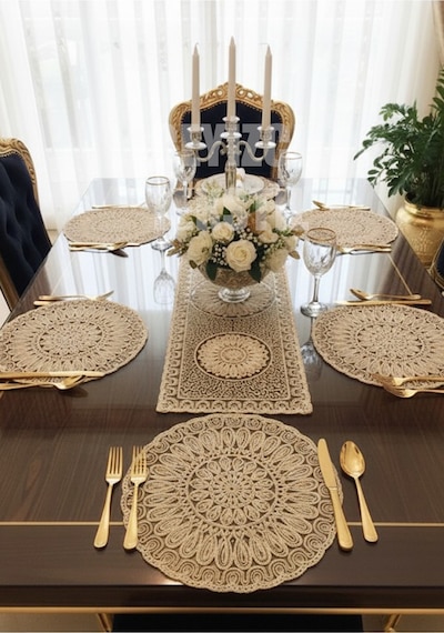 Fransız Dantelli Runner Ve Supla Takımı 1 Runner, 6 Supla Kahve Diğer