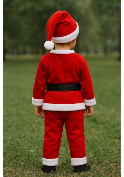 Parti Selesi Erkek Çocuk Noel Baba Kıyafeti Yılbaşı Kırmızı