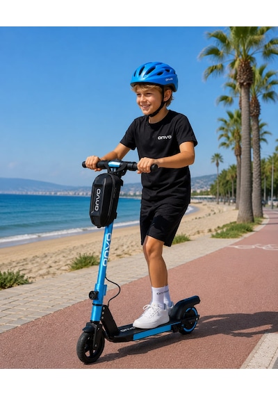 Onvo Kx-01 Mavi 150 W Çocuk Elektrikli Scooter Kasklı