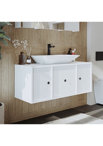 Gusto Ayaksız Lavabolu Mdf 105 Cm Çekmeceli Banyo Dolabı Beyaz Mat Beyaz