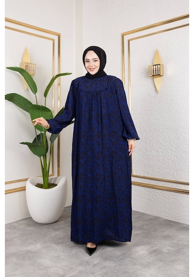 Nevayla Moda Robalı Desenli Viskon Elbise - Mavi / E0126 Mavi