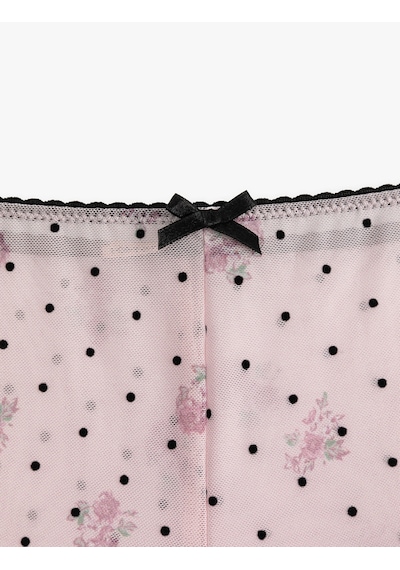 Koton Fiyonk Detaylı Çiçek Desenli Puantiyeli Mini Şort Pijama Altı Pembe Desenli 7wlk80006mk