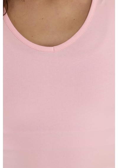 V Yaka Slim Fit Tişört-toz Pembe Toz Pembe