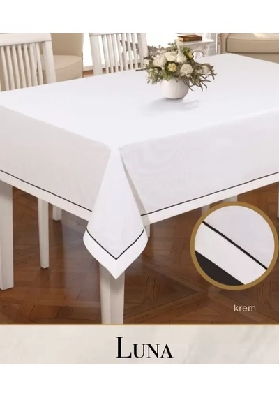 160x260 Cm Luna Model Krem Keten Masa Örtüsü Modern Şık Ev Tekstili