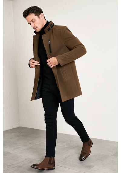 Buratti Slim Fit Düğmeli Dik Yaka Kaşe Erkek Kaban 5840099 Taba
