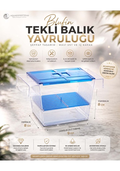 Akvaryum Tekli Yavruluk - Kolay Kurulum - Şeffaf Yapı - Mavi Kapak
