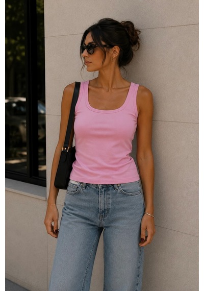 Bbbutikbasic %100 Pamuk Esnek Dokulu Basic Atlet My3535 Pembe
